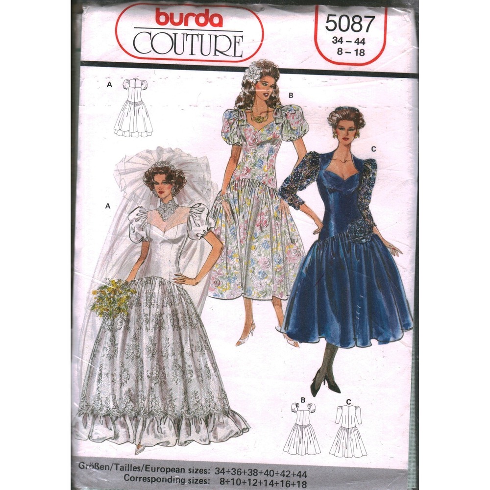 Burda Couture 5087 Sewing Pattern Wedding Gown Evening Dress Size 8-12 Vintage